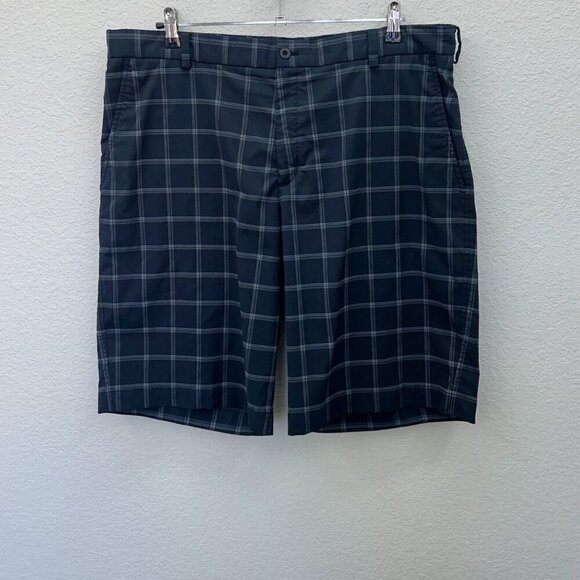 Nike Golf Black Plaid Flat Front Stretch Quick Dry Shorts 398615-010 Mens sz 38 - Picture 1 of 5